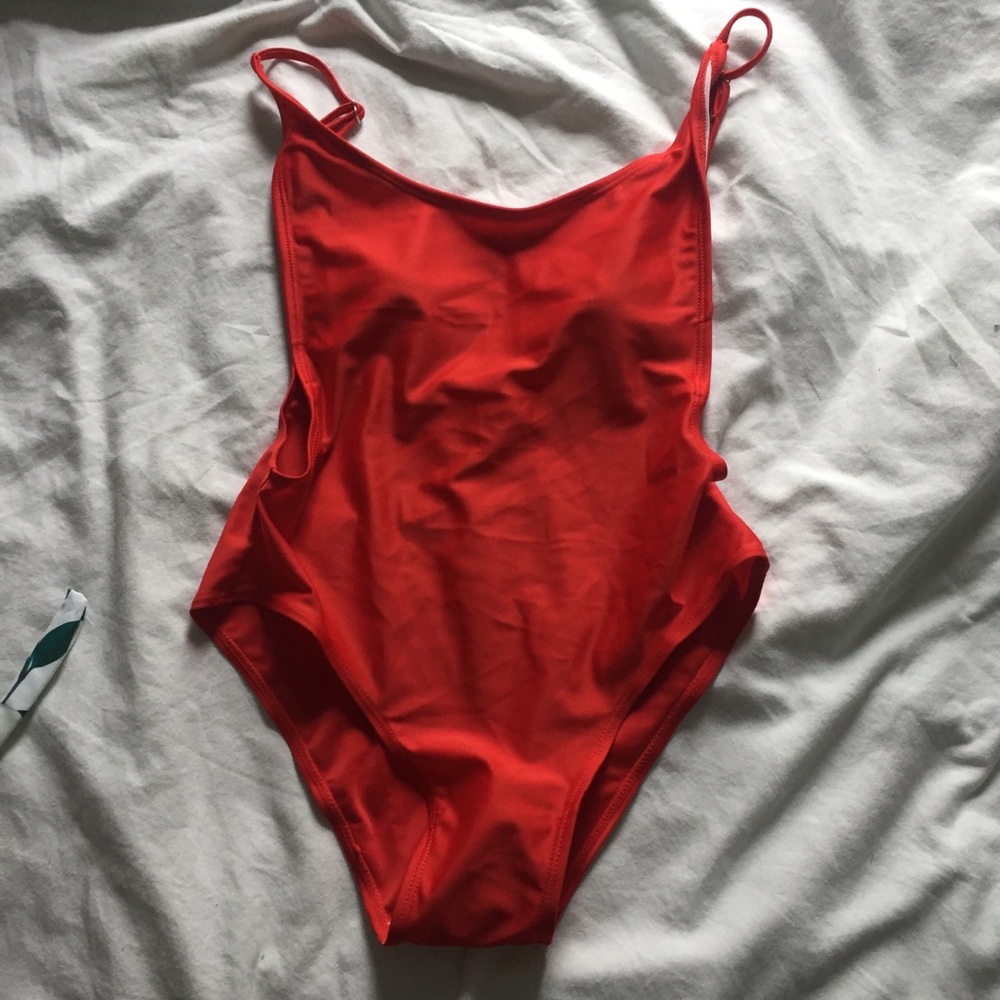 Low back red one piece